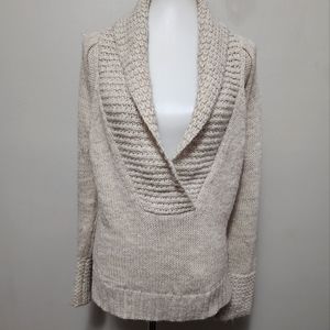 Loft Beige Alpaca Wool Blend Shawl Collar Sweater Size Medium
